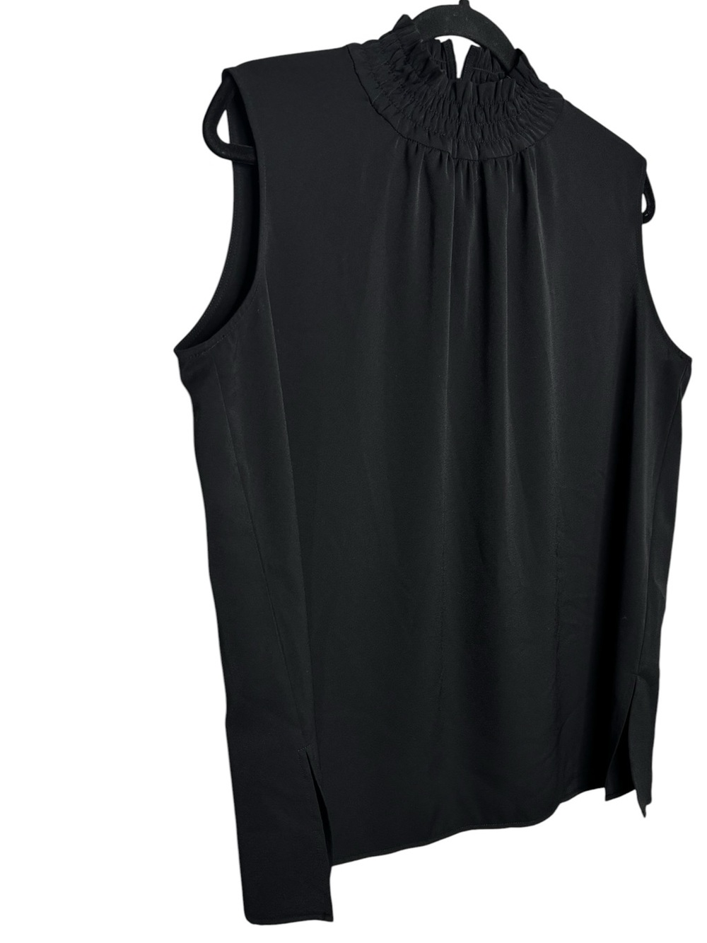 Ming Wang Smocked Mock Neck Sleeveless Black Blouse Size L Chic Business Casual - Picture 6 of 12